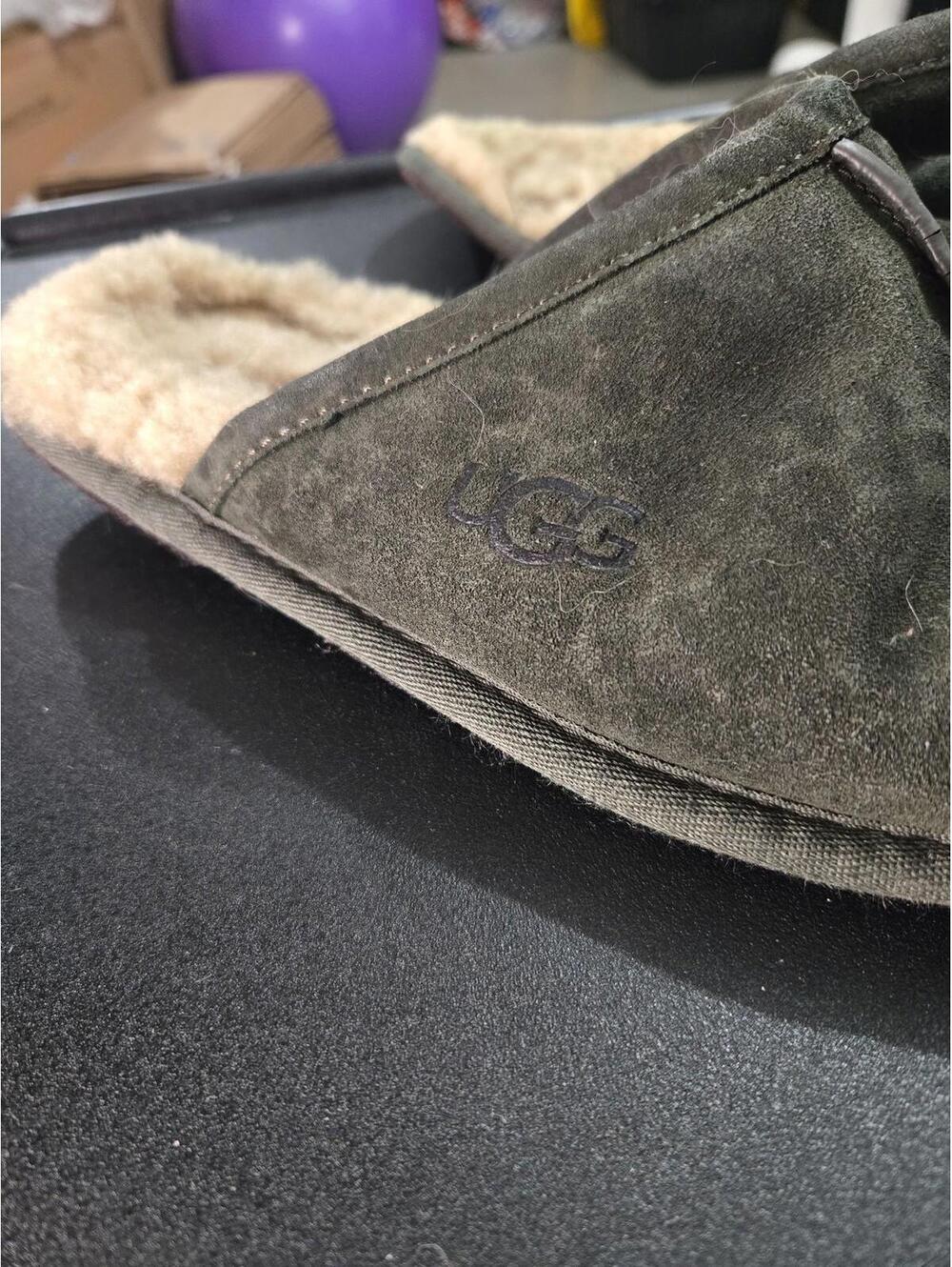 UGG Scuff Suede Sheepskin Slippers Dark Olive Green Size 10 - Picture 2 of 5